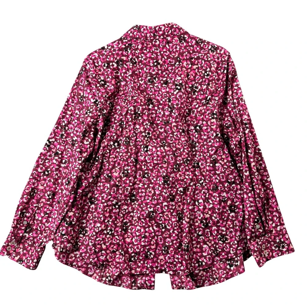 Talbots‎ Plus Womens 18W Pink Abstract Leopard Print Non-Iron Button Down Shirt